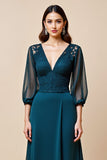 Peacock Blue A Line Lace Appliqued Long Mother of The Bride Dress