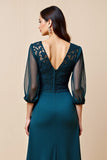 Peacock Blue A Line Lace Appliqued Long Mother of The Bride Dress