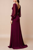 Burgundy Long Sleeves A Line Lace Appliqued Mother Of Bride Dress