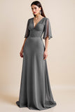 Steel Grey A Line Chiffon Mother Of The Bride Dress With Appliques