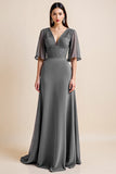 Steel Grey A Line Chiffon Mother Of The Bride Dress With Appliques