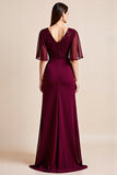 Burgundy A Line Beaded Long Mother Of Bride Dress