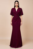 Mermaid Burgundy Ruched Long Mother Of Bride Dress