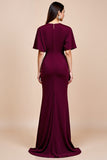 Mermaid Burgundy Ruched Long Mother Of Bride Dress