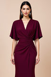 Mermaid Burgundy Ruched Long Mother Of Bride Dress