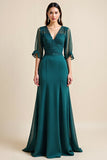 A Line Peacock Blue Lace Appliqued Long Mother of The Bride Dress