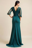 A Line Peacock Blue Lace Appliqued Long Mother of The Bride Dress