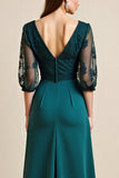 A Line Lace Appliqued Peacock Blue Long Mother of The Bride Dress