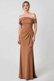 Off The Shoulder Sheath Brown Appliqued Mother of The Bride Dress