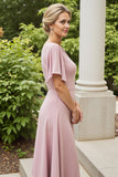 Dusty Rose A Line Appliqued Chiffon Mother of the Bride Dress