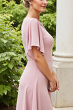Dusty Rose A Line Appliqued Chiffon Mother of the Bride Dress