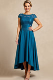 Peacock Blue A Line Lace Appliqued Mother of The Bride Dress