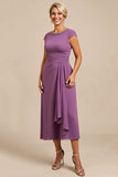 A Line Chiffon Purple Beaded Mother of The Bride Dress