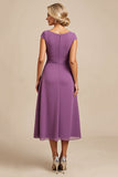 A Line Chiffon Purple Beaded Mother of The Bride Dress