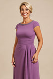 A Line Chiffon Purple Beaded Mother of The Bride Dress