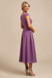 A Line Chiffon Purple Beaded Mother of The Bride Dress