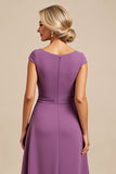 A Line Chiffon Purple Beaded Mother of The Bride Dress