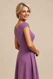 A Line Chiffon Purple Beaded Mother of The Bride Dress