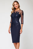 Bodycon Appliqued Navy Mother Of Bride Dress
