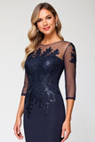 Bodycon Appliqued Navy Mother Of Bride Dress