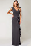 Chiffon Sheath Ruched Steel Grey Mother of The Bride Dress