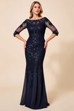 Sparkly Mermaid Navy Appliqued Mother Of Bride Dress