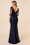 Sparkly Mermaid Navy Appliqued Mother Of Bride Dress