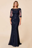 Sparkly Mermaid Navy Appliqued Mother Of Bride Dress