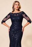 Sparkly Mermaid Navy Appliqued Mother Of Bride Dress