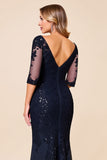 Sparkly Mermaid Navy Appliqued Mother Of Bride Dress