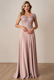 A Line Chiffon Appliqued Dusty Rose Mother of the Bride Dress