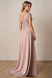 A Line Chiffon Appliqued Dusty Rose Mother of the Bride Dress