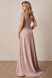 A Line Chiffon Appliqued Dusty Rose Mother of the Bride Dress