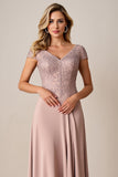 A Line Chiffon Appliqued Dusty Rose Mother of the Bride Dress