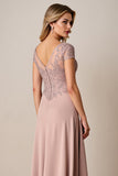 A Line Chiffon Appliqued Dusty Rose Mother of the Bride Dress
