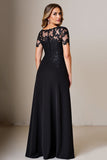 Lace Appliqued A Line Black Mother of the Bride Dress With Slit