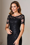 Lace Appliqued A Line Black Mother of the Bride Dress With Slit
