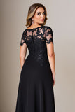 Lace Appliqued A Line Black Mother of the Bride Dress With Slit
