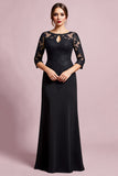 A Line Lace Appliqued Black Mother of the Bride Dress