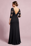 A Line Lace Appliqued Black Mother of the Bride Dress