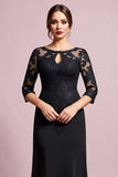 A Line Lace Appliqued Black Mother of the Bride Dress