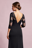 A Line Lace Appliqued Black Mother of the Bride Dress