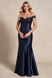 Off The Shoulder Mermaid Satin Navy Mother Of Bride Dress