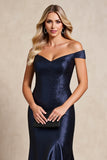 Off The Shoulder Mermaid Satin Navy Mother Of Bride Dress