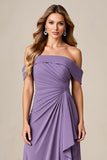 Off The Shoulder Tahiti A Line Ruched Mother Of Bride Dress