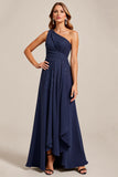 One Shoulder A Line Chiffon Navy Mother Of Bride Dress