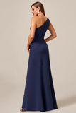 One Shoulder A Line Chiffon Navy Mother Of Bride Dress