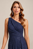 One Shoulder A Line Chiffon Navy Mother Of Bride Dress