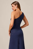 One Shoulder A Line Chiffon Navy Mother Of Bride Dress