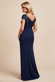 Sequins Sheath Navy Mother Of Bride Dress With Slit